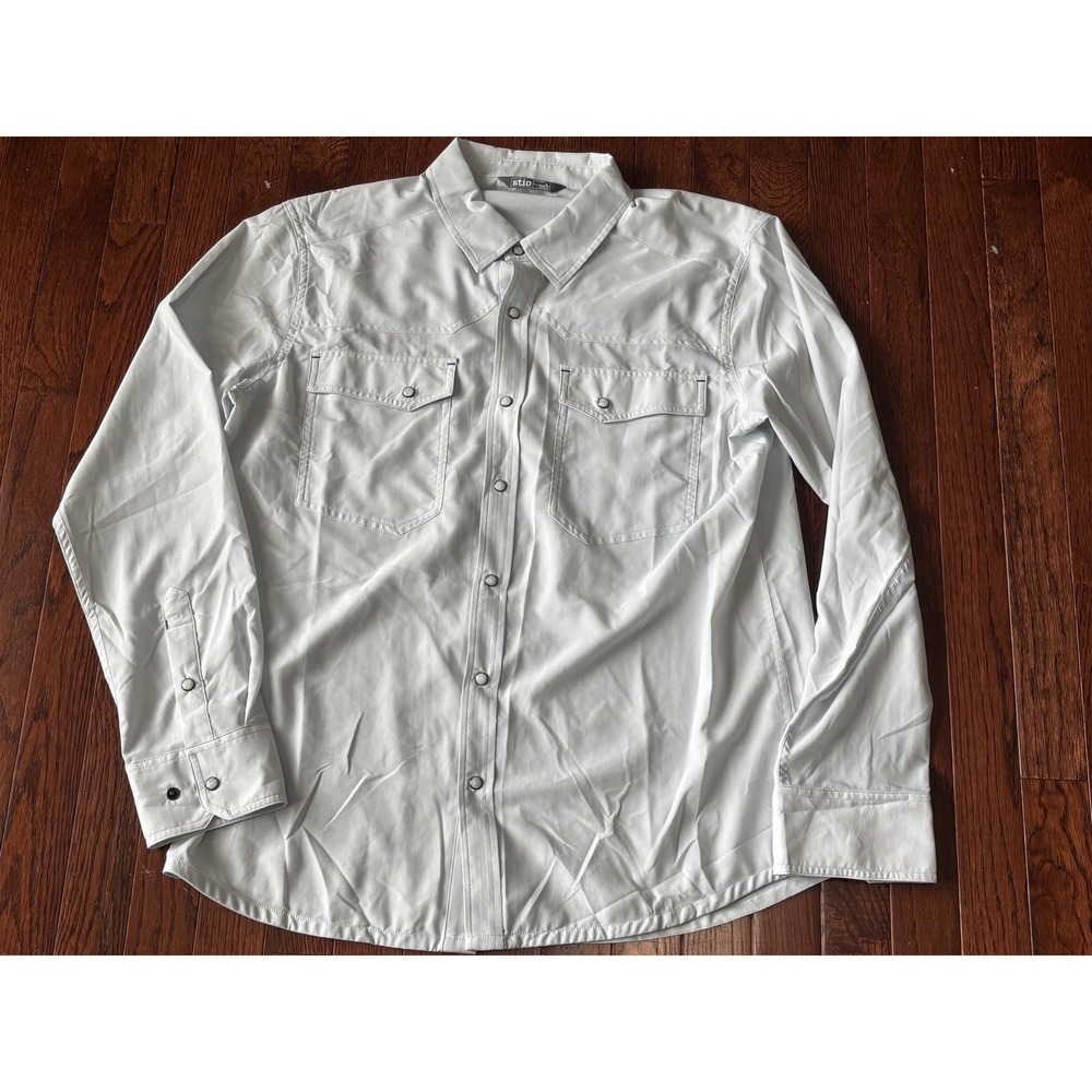 Stio Eddy Shirt LS Mens M Folkstone Gray Heather Pearl Snap Western